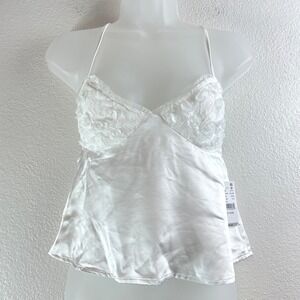 Beverly and Beck White Satin Lace Floral Camisole Tie Back Crop Top XS NEW